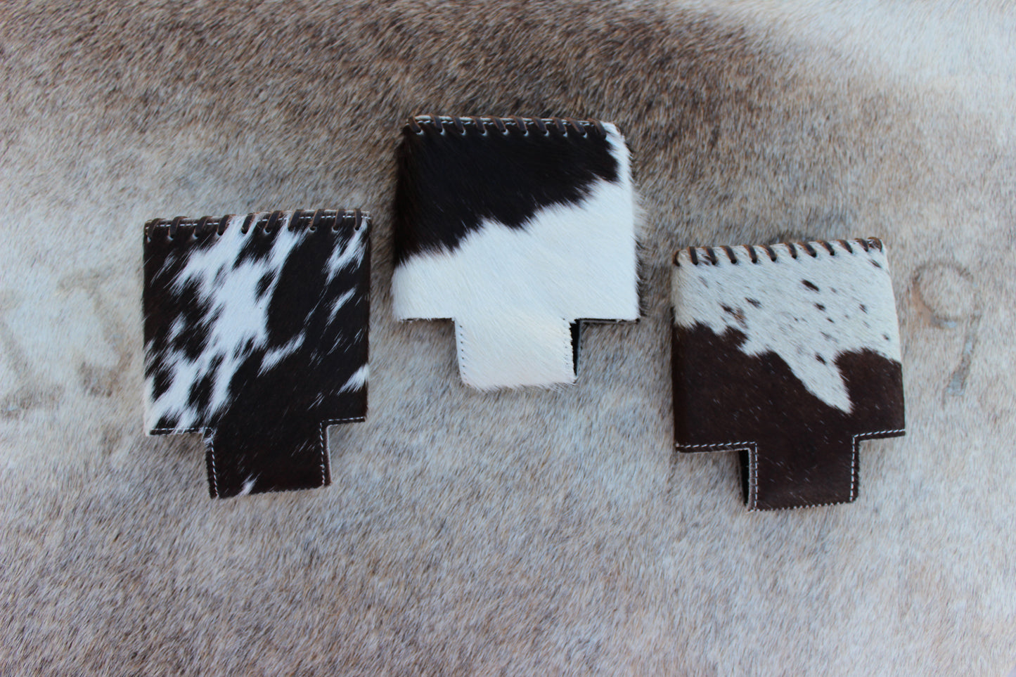 Hair On Hide Koozie With Leather Stitching