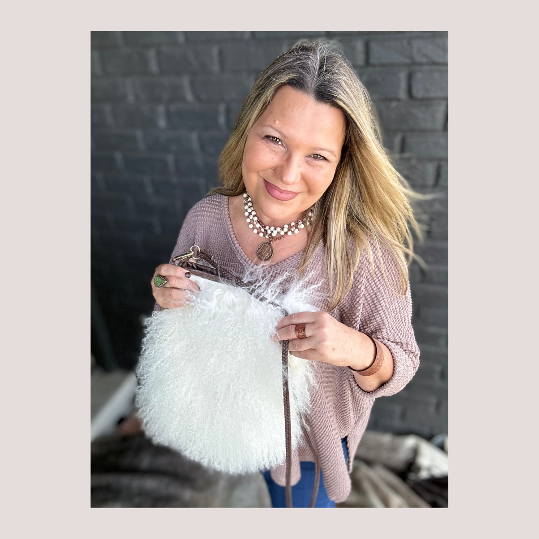 White Angora Sheepskin Crossbody