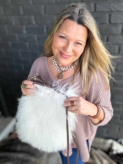 White Angora Sheepskin Crossbody