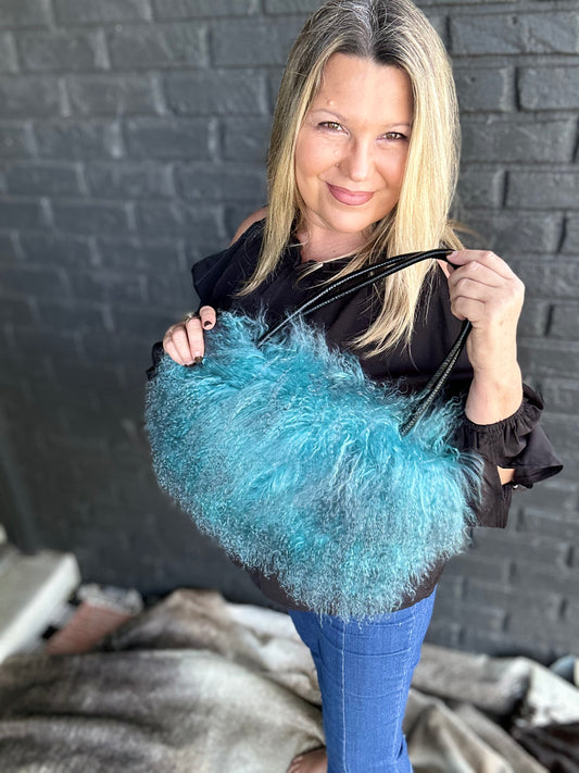 Teal Angora Sheepskin Purse