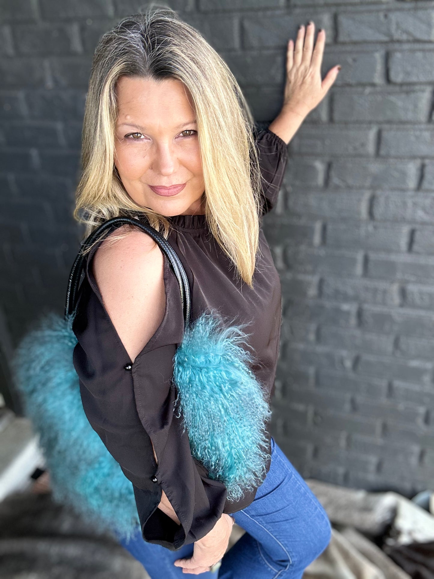 Teal Angora Sheepskin Purse