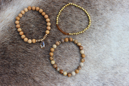 Jasper and Wood Triple Strand Bracelet