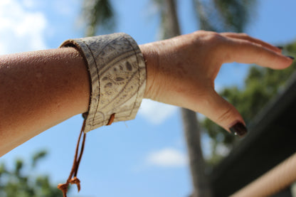 Oyster Paisley Leather Cuff