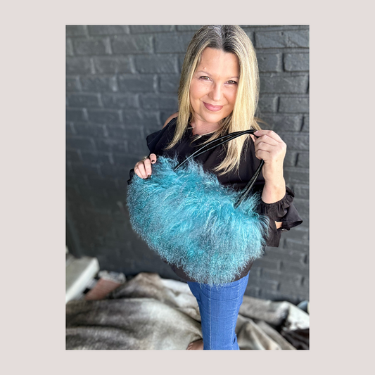 Teal Angora Sheepskin Purse